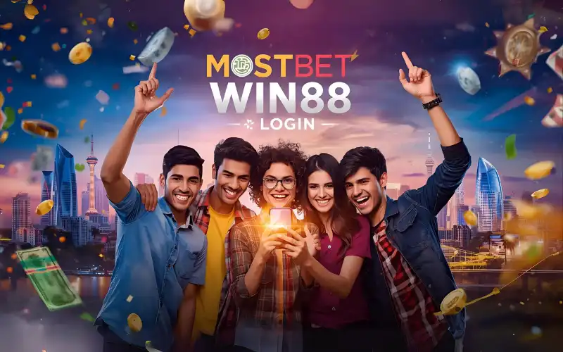 young people celebrating with smartphone in Dhaka, showing mostbet win88 login winning moment